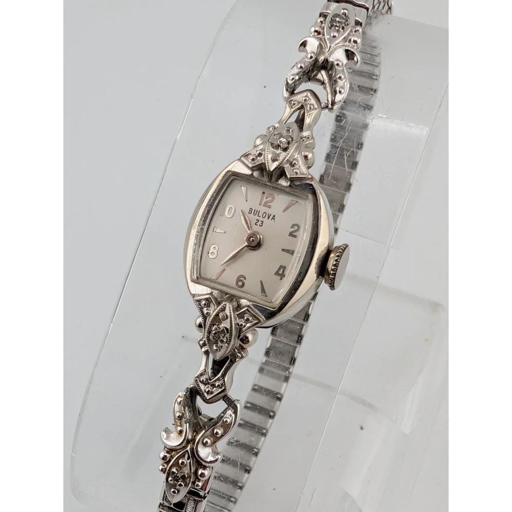 Vintage Bulova Ladies Mechanical Watch 10K RGP 23 Jewels w/ Diamonds- For Parts